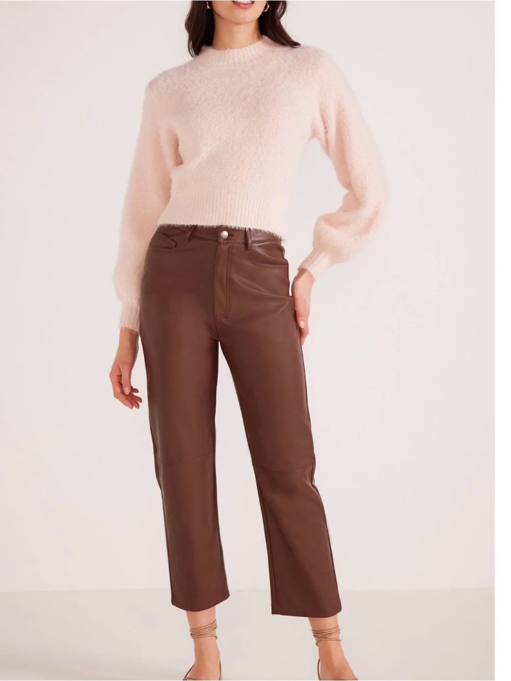 MINKPINK Brown Faux Leather High-Waist Pants